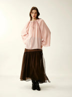 Smoky Pink Pleated Tie-Neck Blouse
