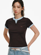 Embroidered V-Neck Layered T-Shirt