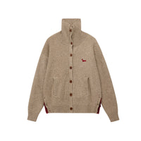 Wool Blend Embroidered Turtleneck Cardigan