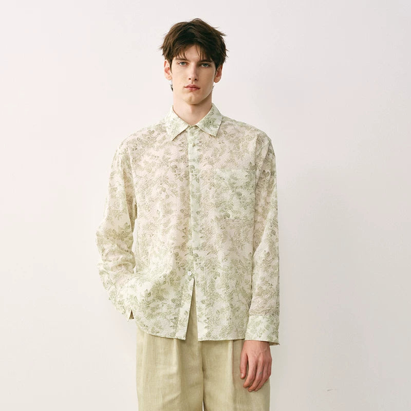 Botanical Print Linen Blend Shirt