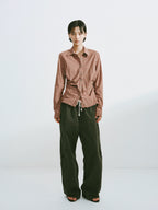 Pleated Plaid Cotton Button-Down Shirt