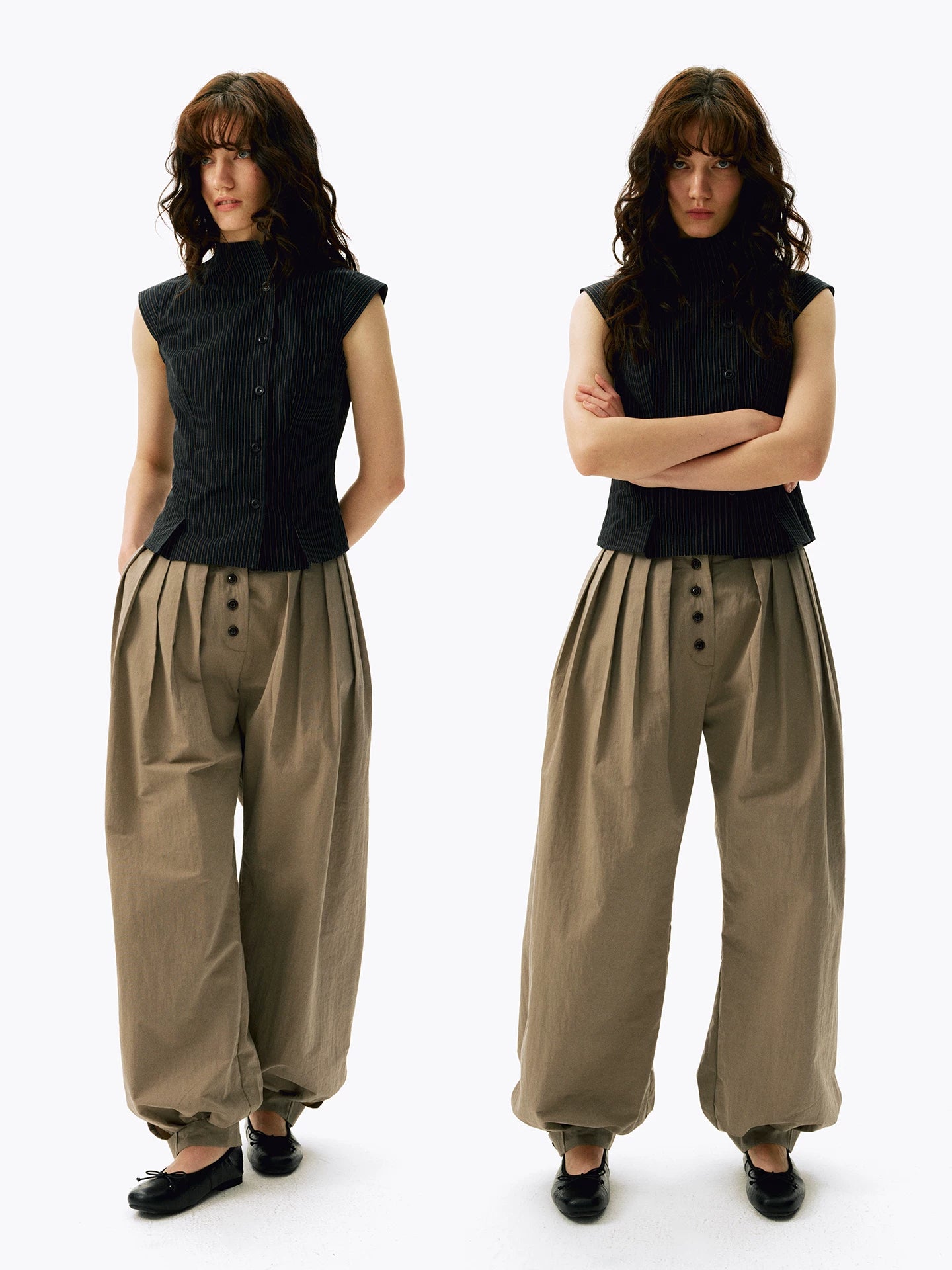 Tailored Sleeveless Stand-Collar Shirt