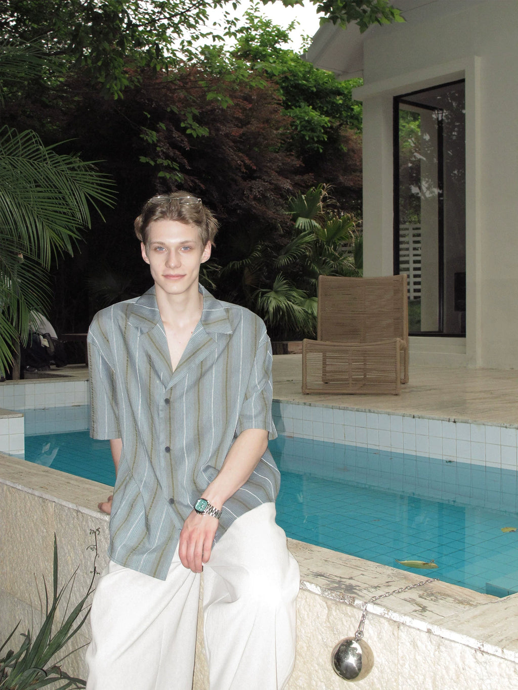 Striped Tencel Camp Collar Shirt