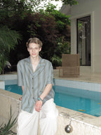 Striped Tencel Camp Collar Shirt