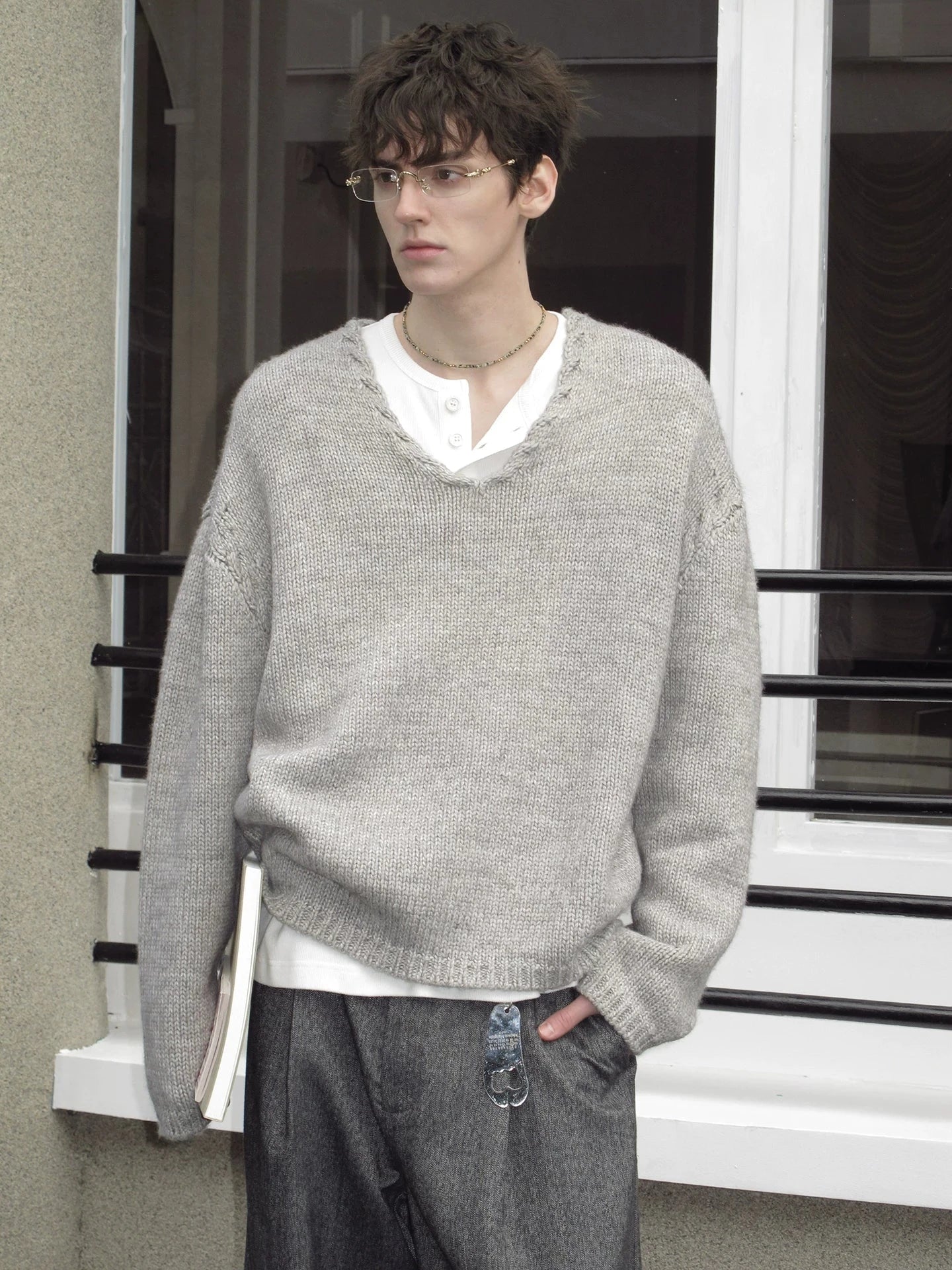Oversized V-Neck Knit Sweater