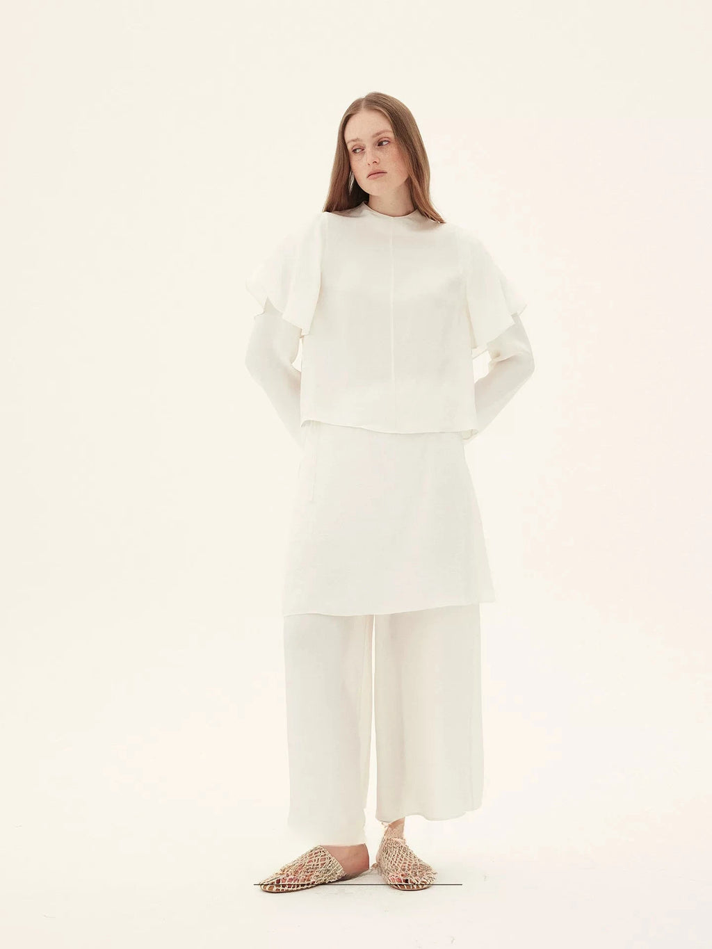 Acetate Flutter Sleeve Top And Trouser Set