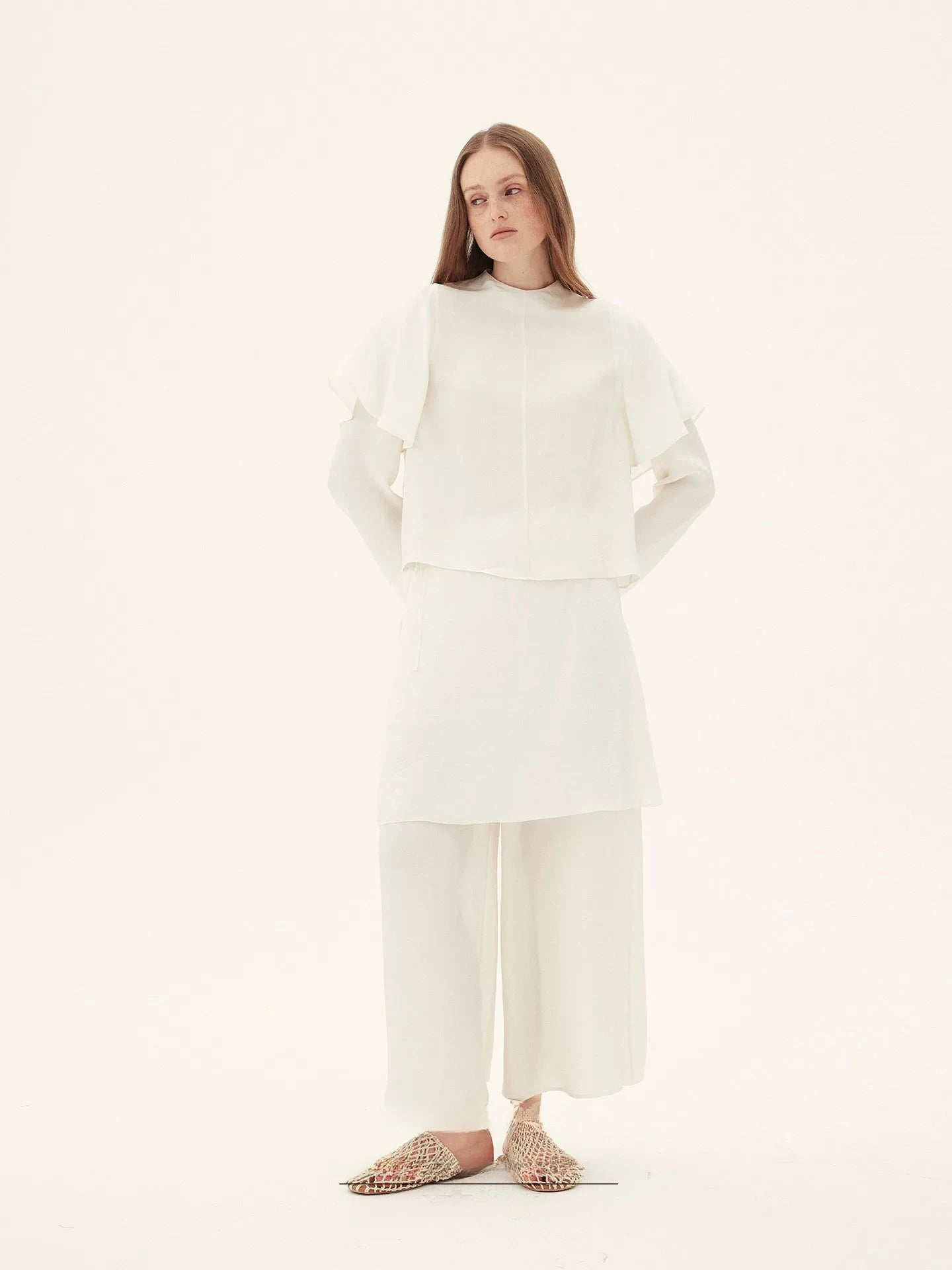 Acetate Flutter Sleeve Top And Trouser Set