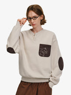Horse Motif Color-Block Henley Sweatshirt