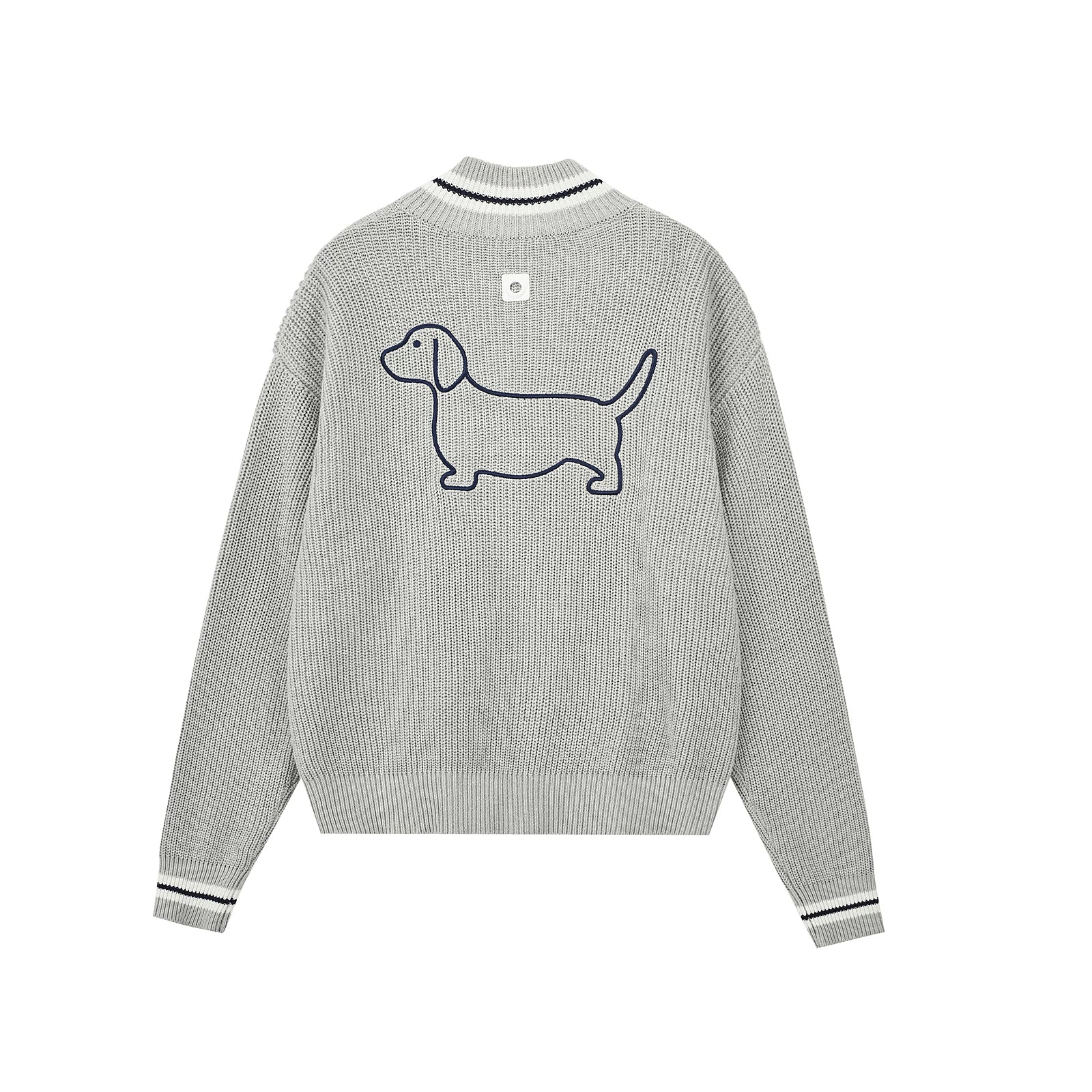 Embroidered Puppy Zip-Up Knit Cardigan