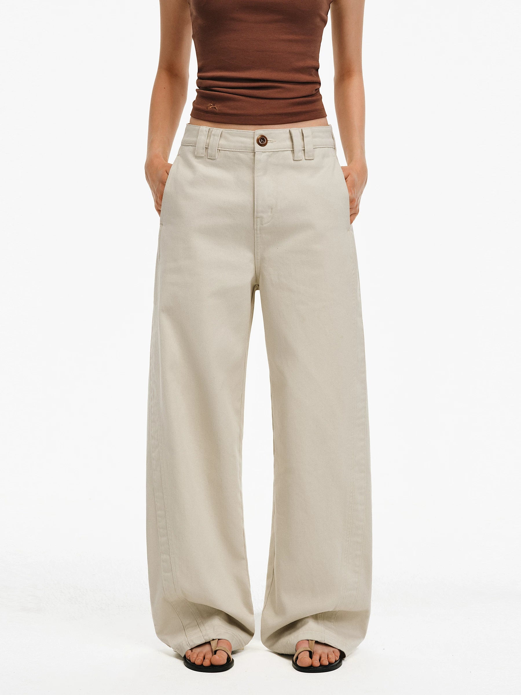 High-Waisted Wide-Leg Cotton Trousers