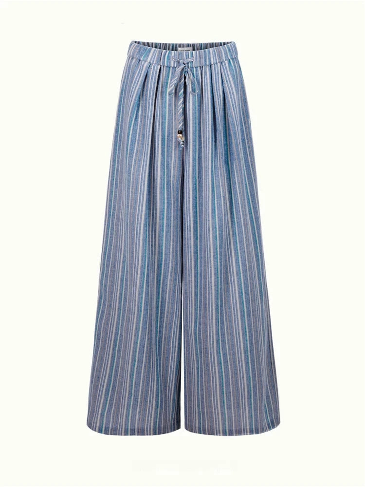 Striped Halter Top With Wooden Bead Detail