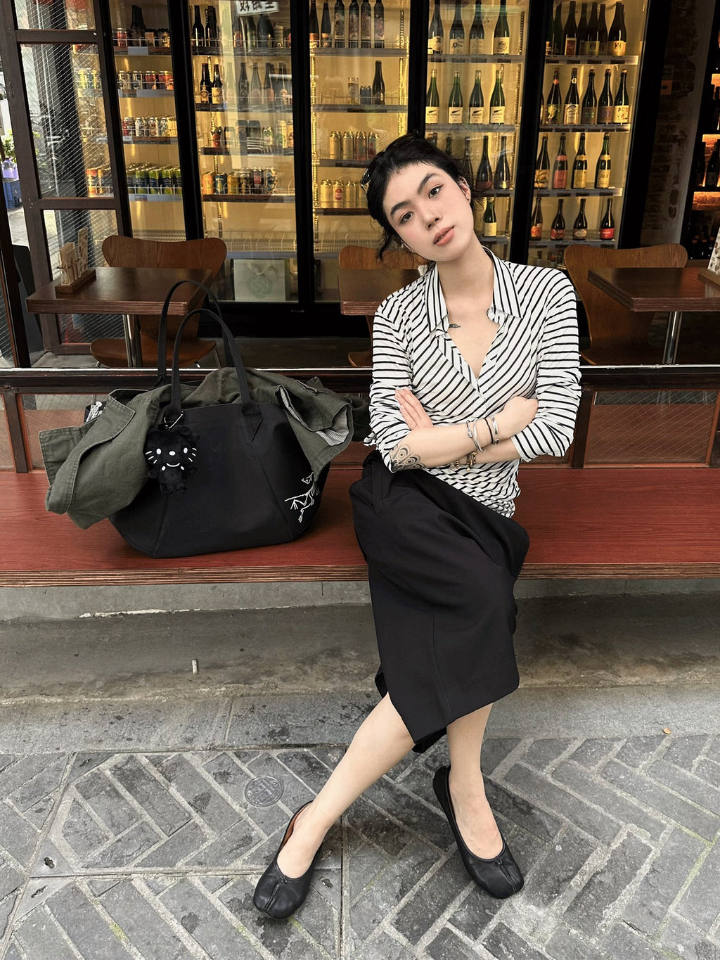 Bias-Cut Striped Polo Shirt