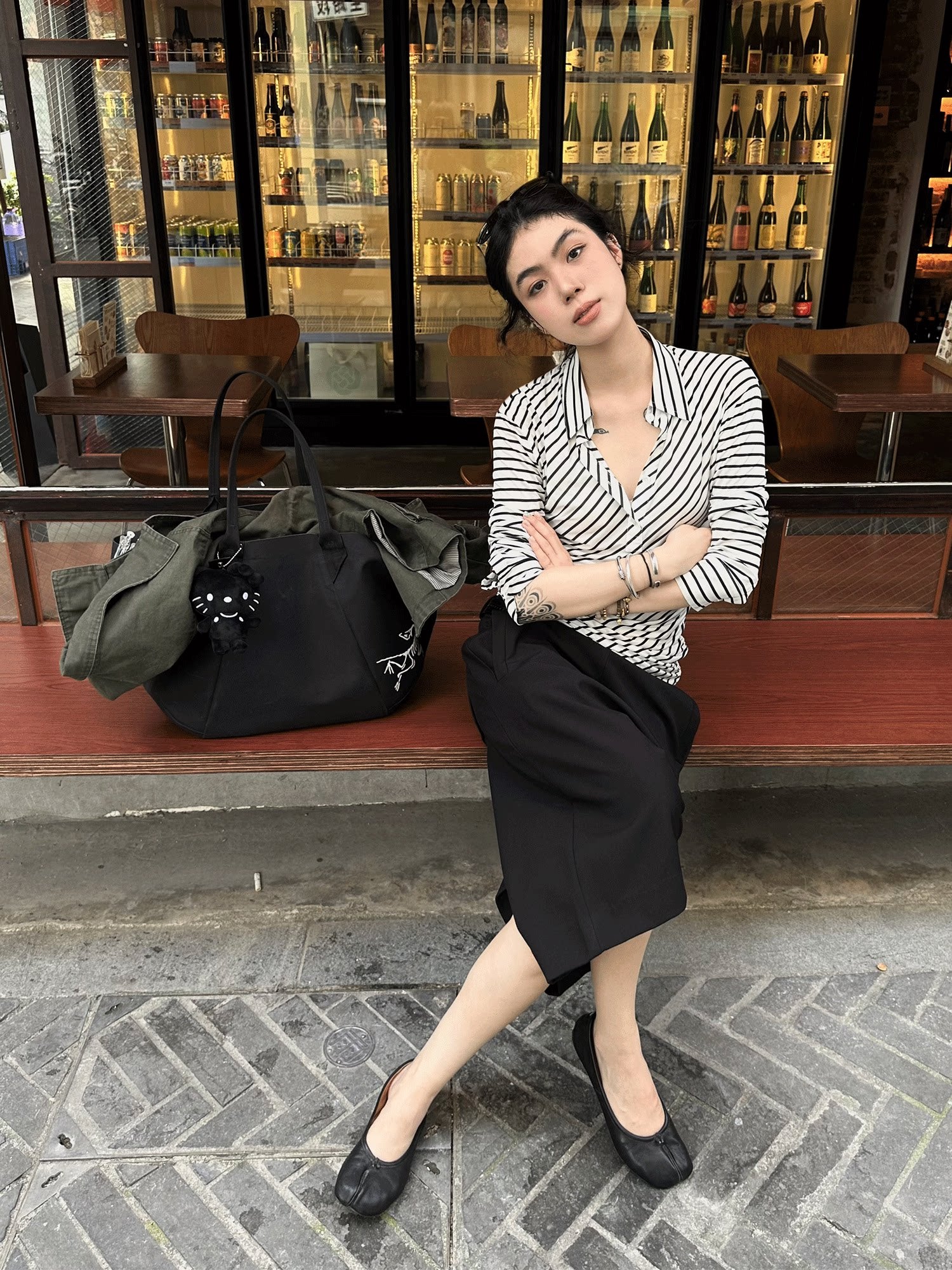 Bias-Cut Striped Polo Shirt