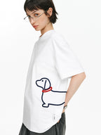 Embroidered Puppy Graphic Cotton T-Shirt