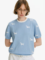 Dachshund Intarsia Knit Short-Sleeve Sweater