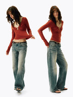 Lace-Trimmed Twist-Front Long Sleeve Top
