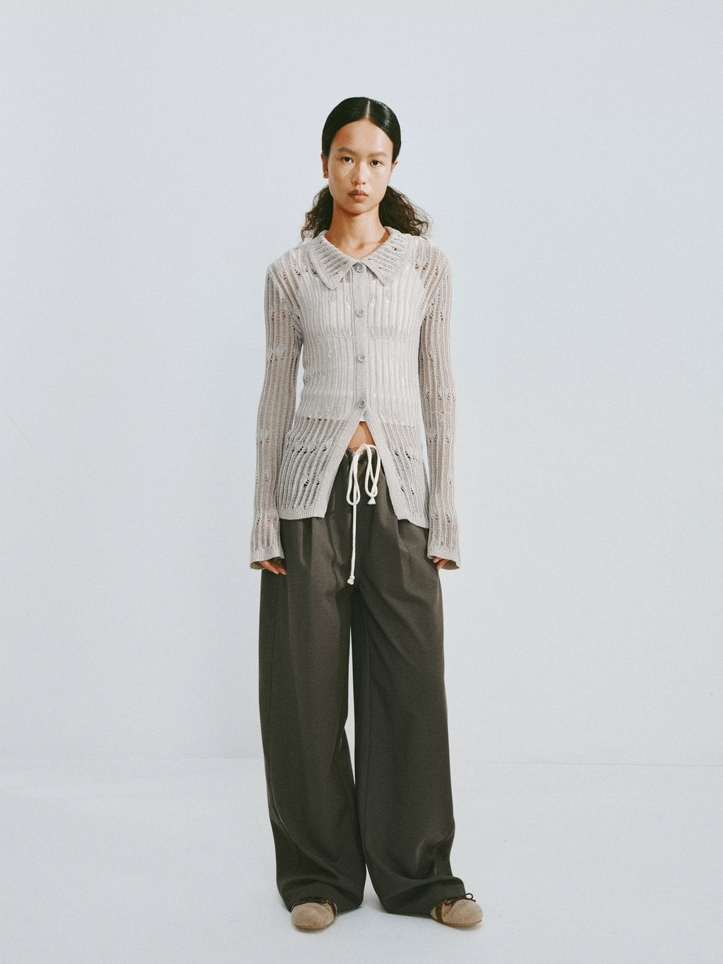 Tencel Acetate Drawstring Wide-Leg Trousers