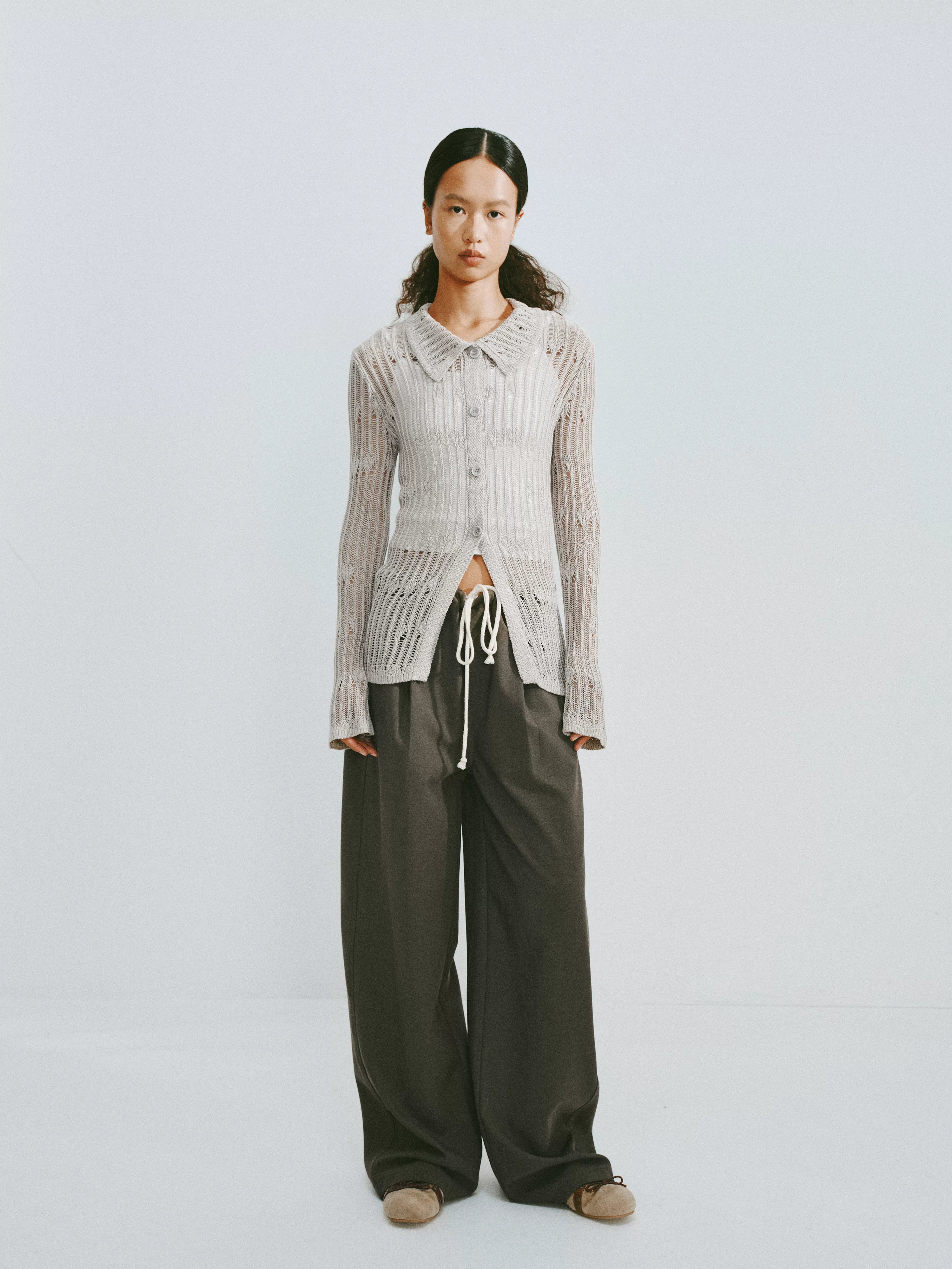 Tencel Acetate Drawstring Wide-Leg Trousers