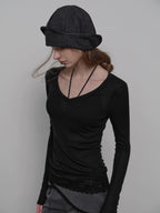 Lace-Trimmed Tencel Wool V-Neck Top