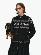 Fair Isle Dachshund Zip-Up Sweater