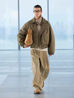 Curved Leg Pleated Trousers