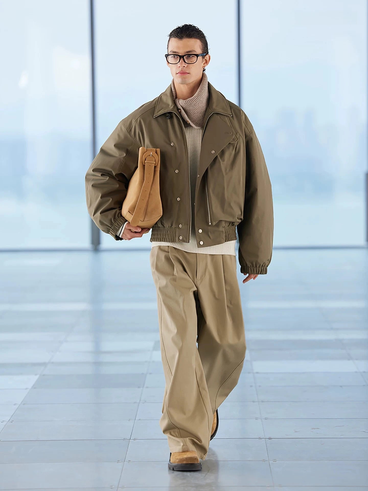 Curved Leg Pleated Trousers