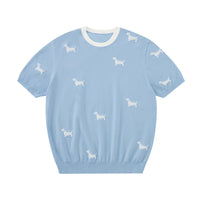 Dachshund Intarsia Knit Short-Sleeve Sweater