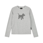 Embroidered Plaid Dog Crew Neck Top