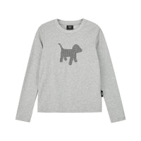 Embroidered Plaid Dog Crew Neck Top
