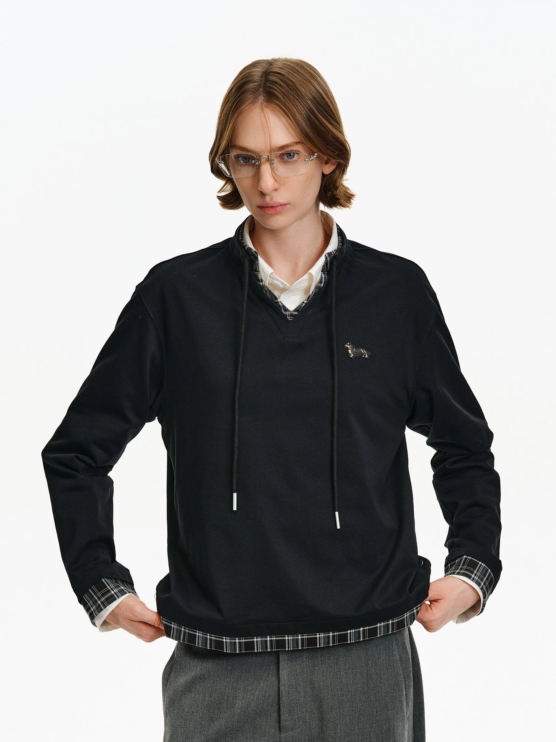 Dachshund Embroidered Layered Sweatshirt