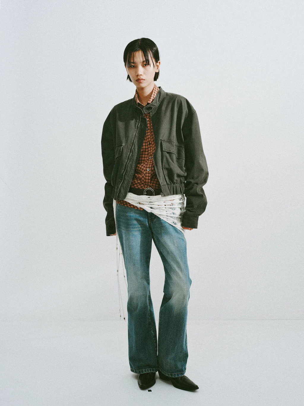 Washed Cotton Stand-Collar Bomber Jacket