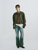 Washed Cotton Stand-Collar Bomber Jacket