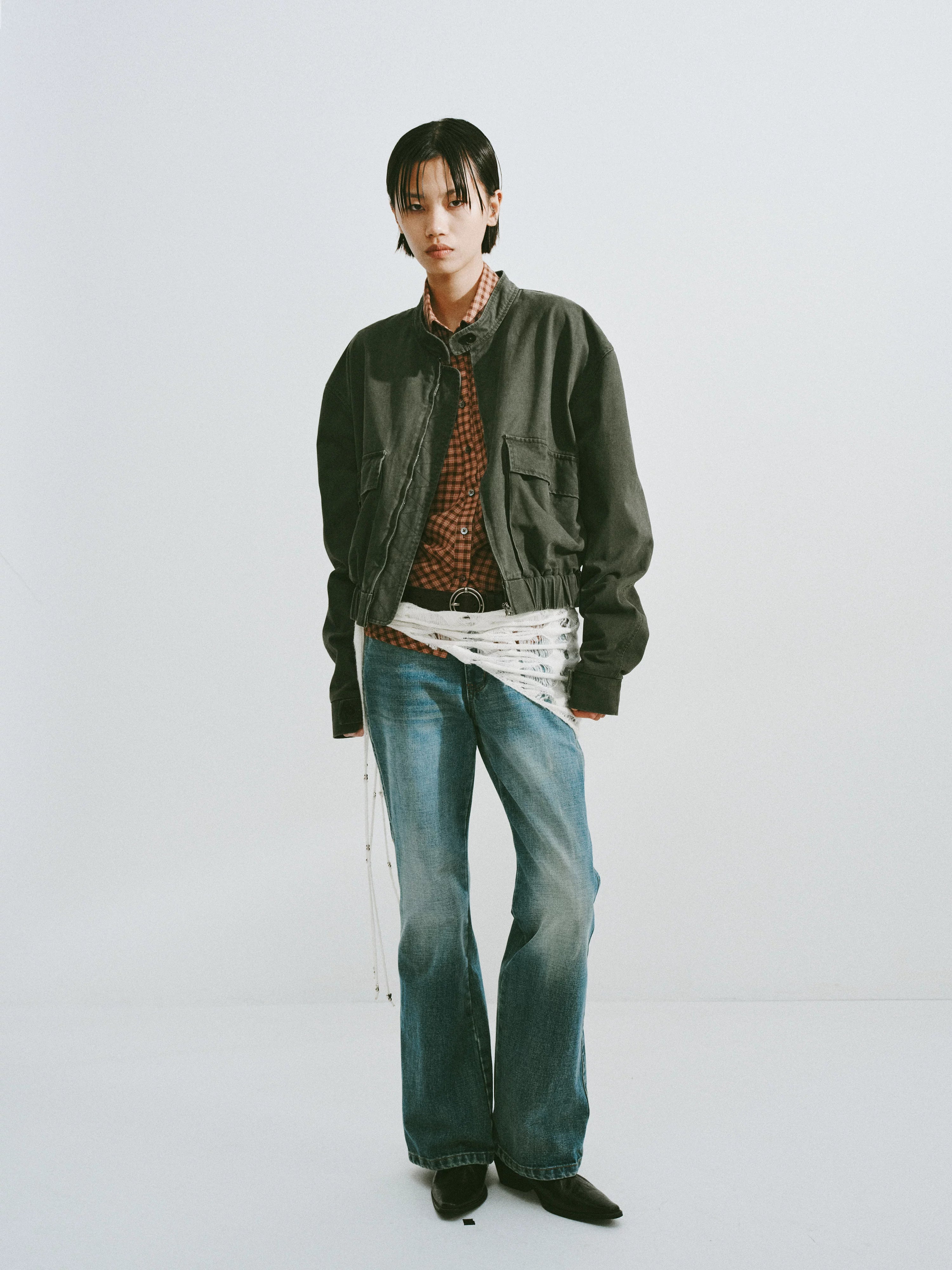 Washed Cotton Stand-Collar Bomber Jacket