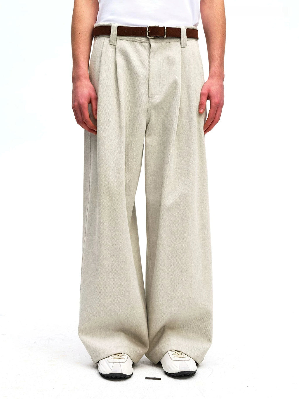 Pleated Wide-Leg Twill Trousers