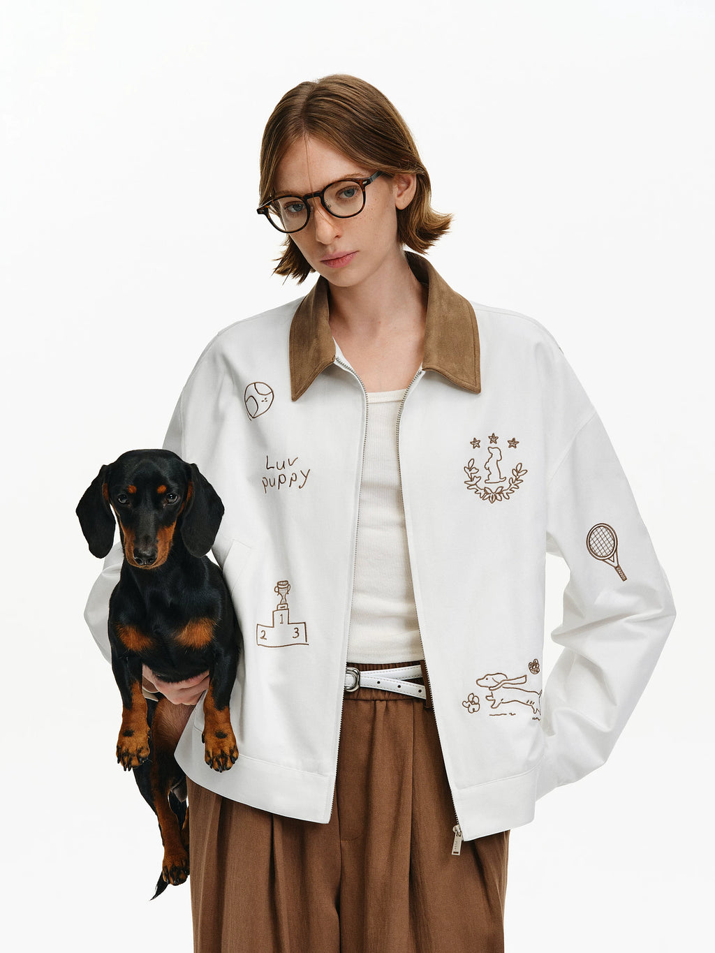 Embroidered Puppy Motif Harrington Jacket
