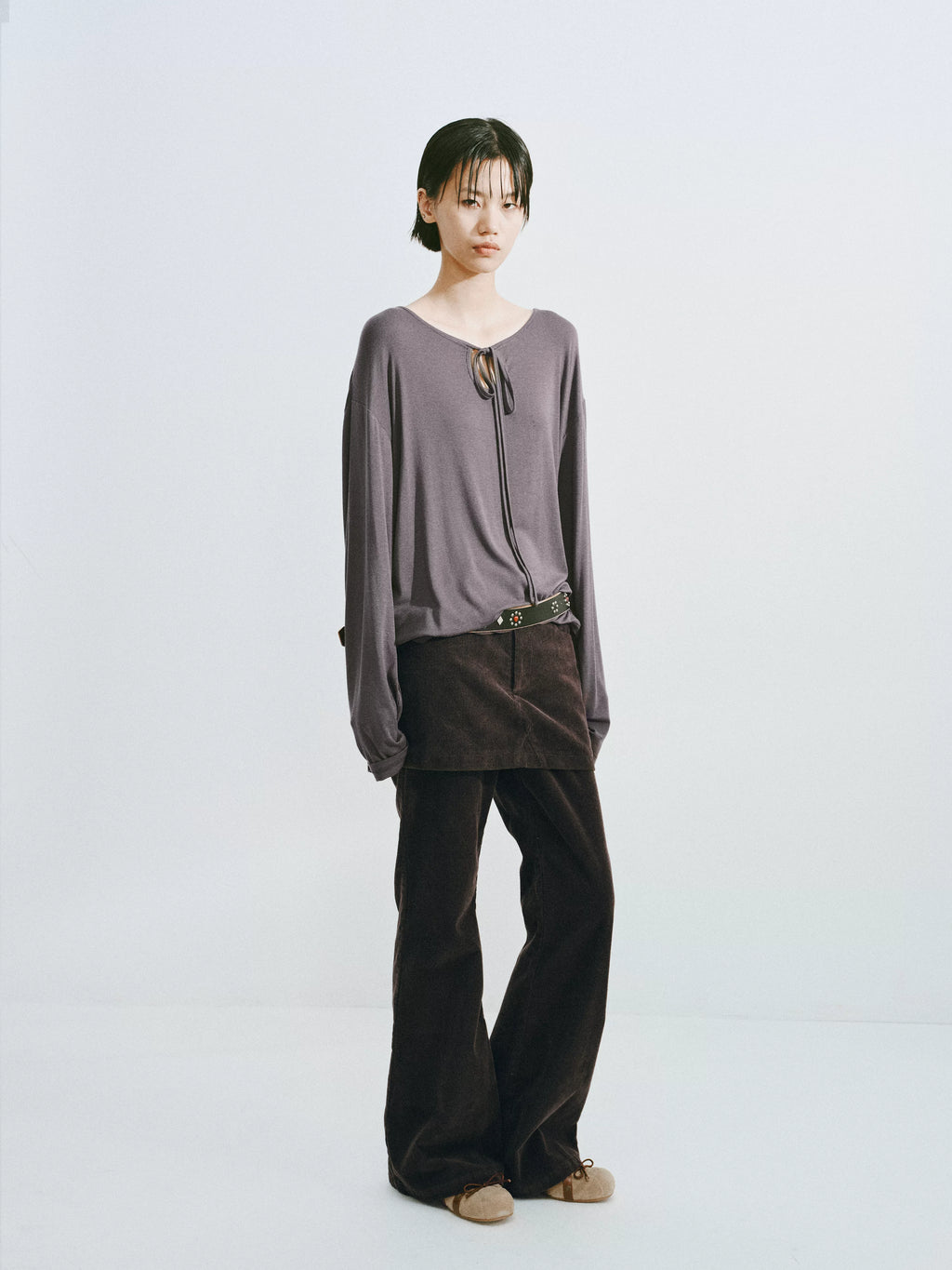 Corduroy Layered Flared Trousers