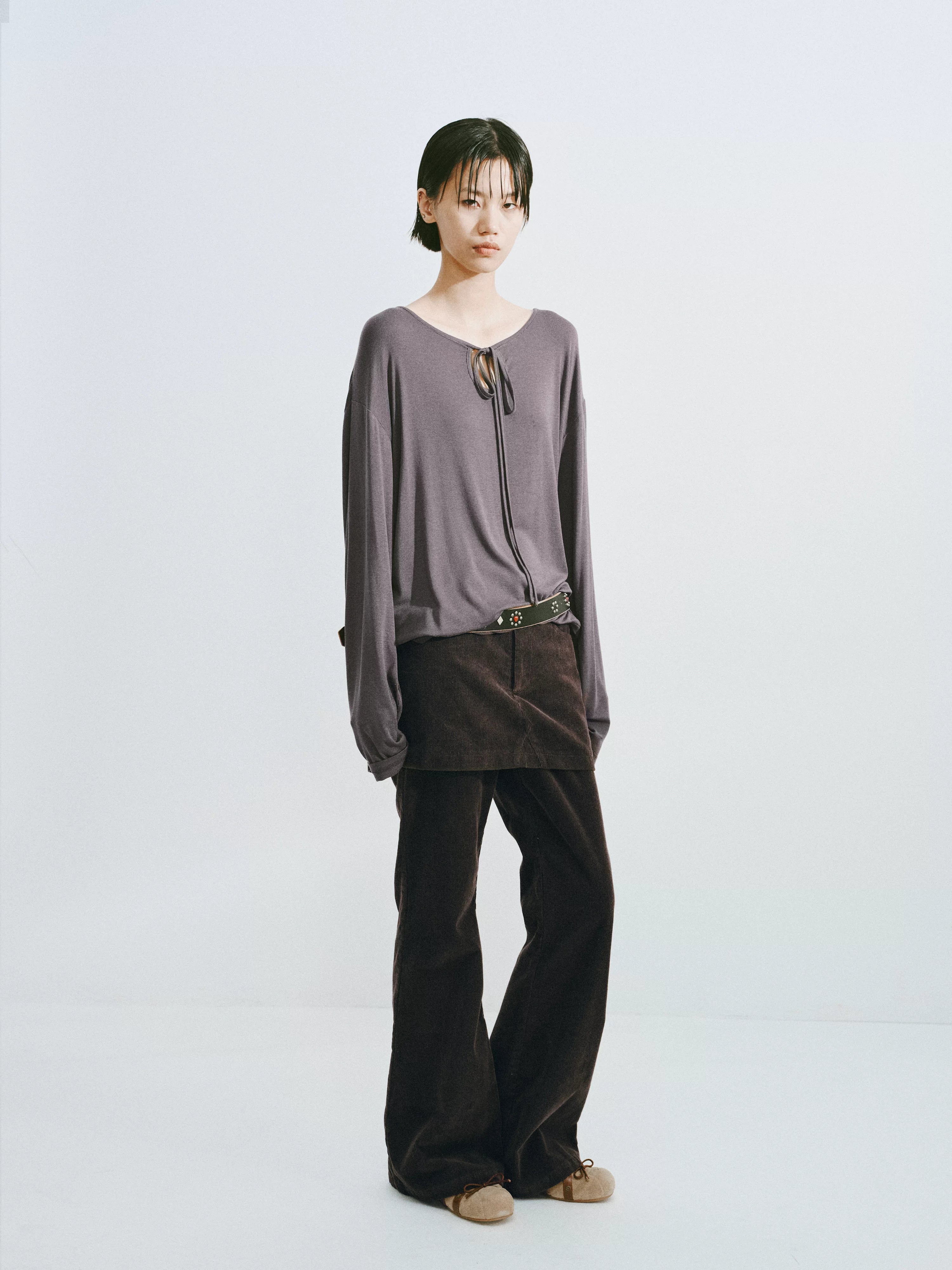 Corduroy Layered Flared Trousers