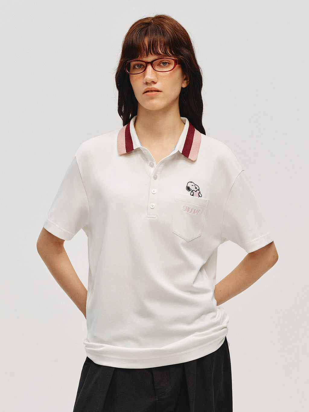 Snoopy Embroidered Cotton Polo Shirt