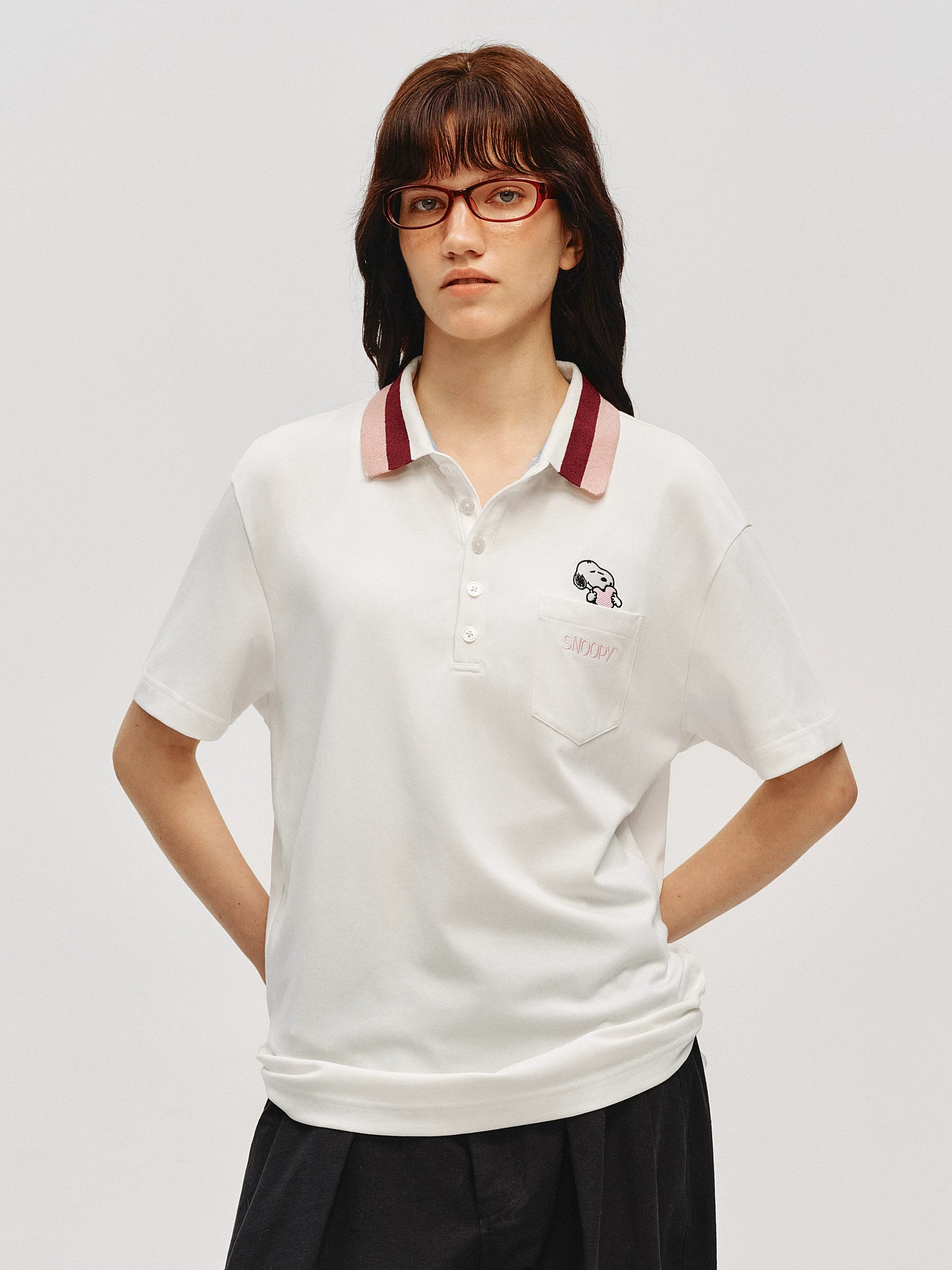 Snoopy Embroidered Cotton Polo Shirt