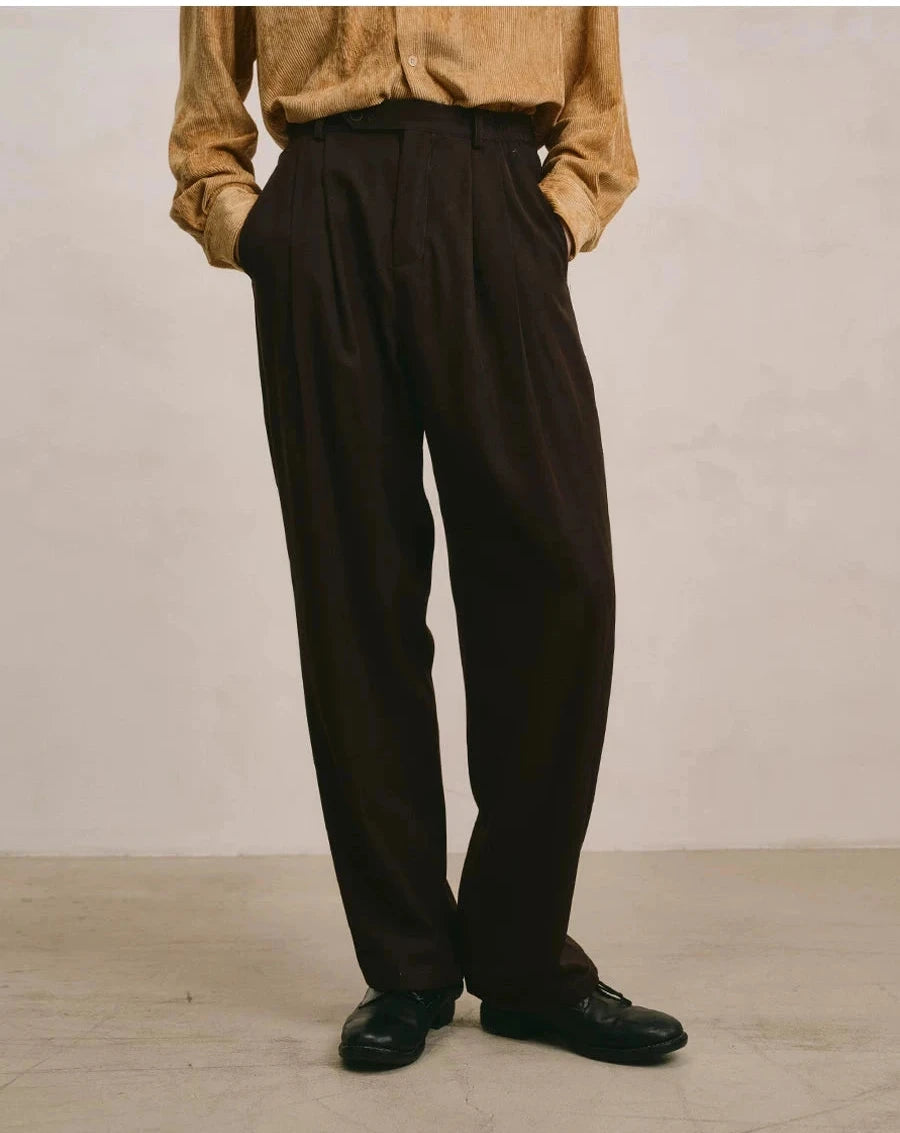 Wool Blend Pleated Tailored Trousers