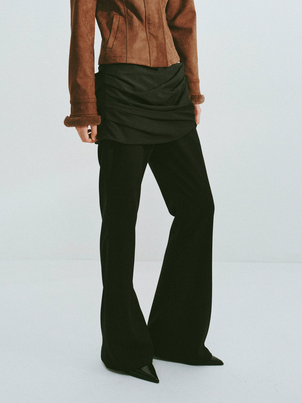Draped Waist Flared Trousers