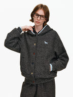 Striped Puppy Embroidered Hooded Cardigan