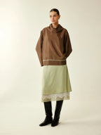 Satin Cowl Neck Long Sleeve Top