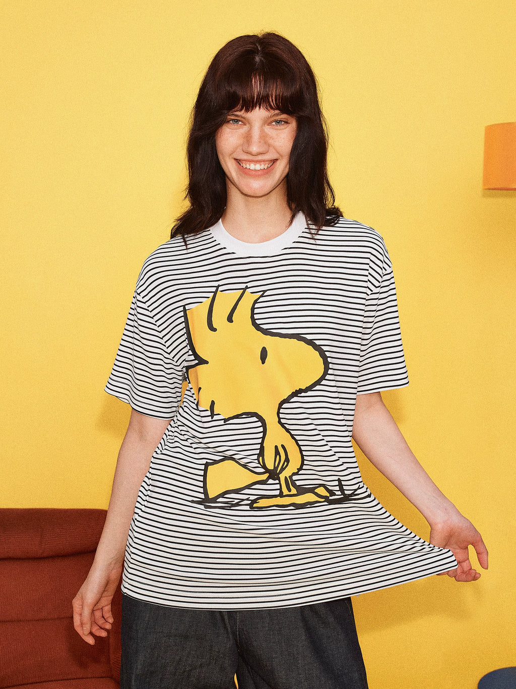 Peanuts Graphic Striped Cotton T-Shirt