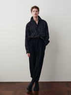 Pleated Wool Blend Cropped Trousers