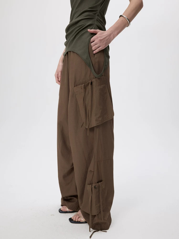 Glossy Multi-Pocket Cargo Trousers