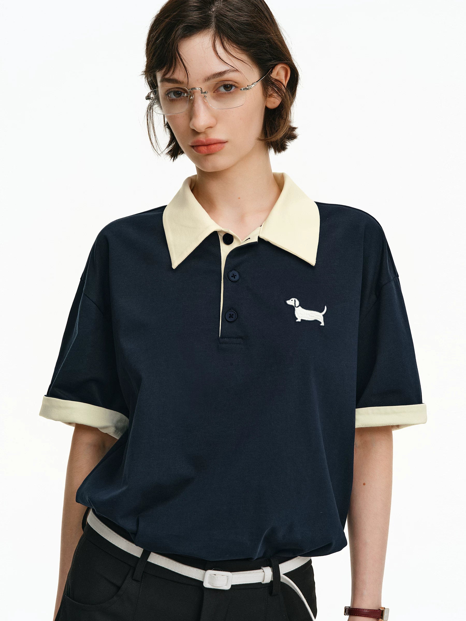 Embroidered Puppy Cotton Polo Shirt