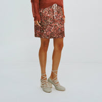 Paisley Print Drawstring Mini Skirt