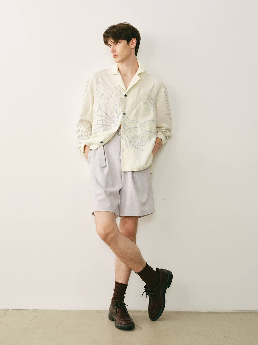 Silk Linen Floral Print Cuban Shirt