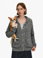Hollow-Knit Hooded Cardigan